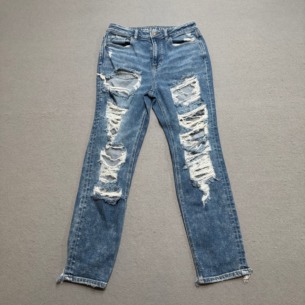 American Eagle Jeans Women's 4 Blue Denim Straight Leg Original Fit Distressed